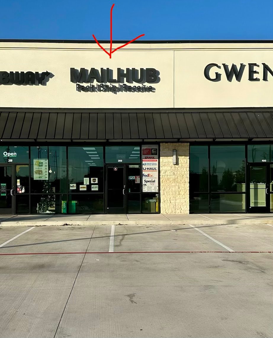 Mail Hub storefront in Iowa Colony, Texas